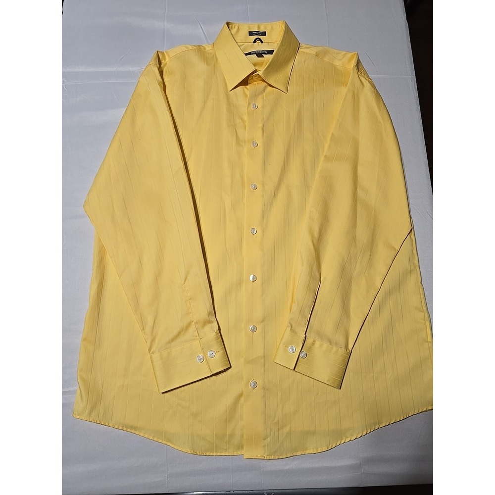 Kenneth Cole REACTION Shirt Mens Yellow Stripe Large Reg Fit Button Up Preppy